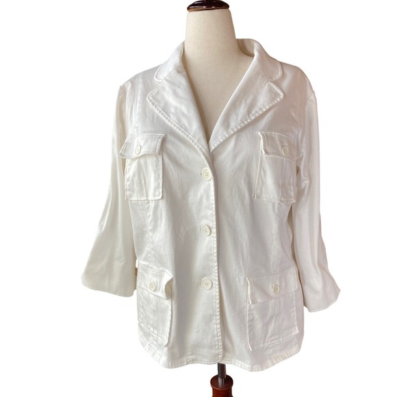 White Jacket Spring Button Front Pockets Size 2X - Picture 1 of 5